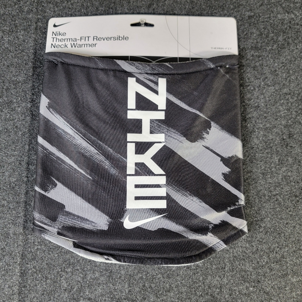 Nike Therma Fit Reversible Neck Warmer Men's One Size Black Grey Scarf Run New